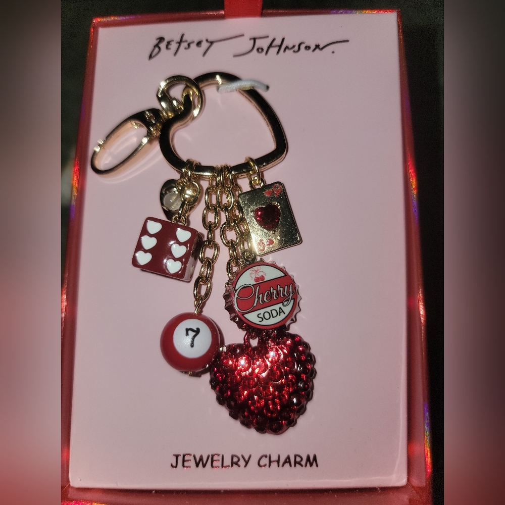 Betsey Johnson Red and Gold Charm Keychain
